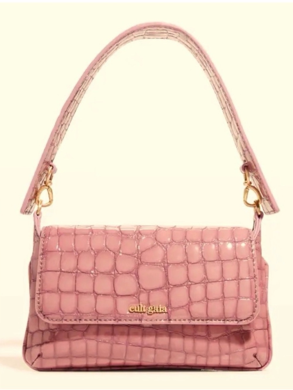 cult gaia Lilac/Pink Croc-Embossed Shoulder Bag /crossbody bag w/Gold Hardware